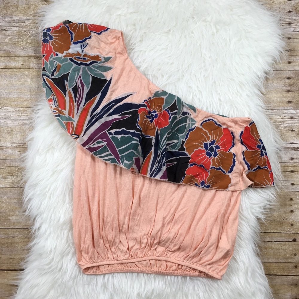 Free People One Shoulder Linen Blend Blouse